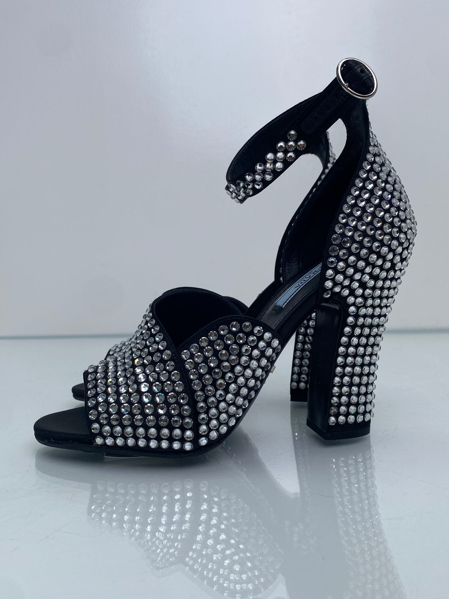 Prada Crystal/Black Ankle Wrap Heels, 37