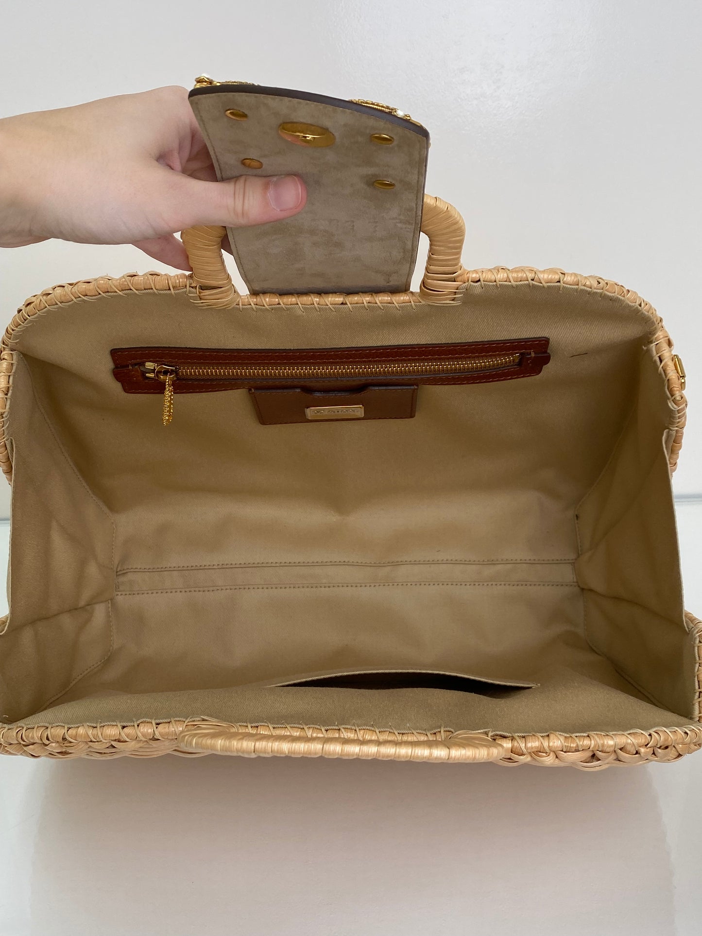 Dolce & Gabbana Tan & Brown DG Amore Wicker Handbag GHW