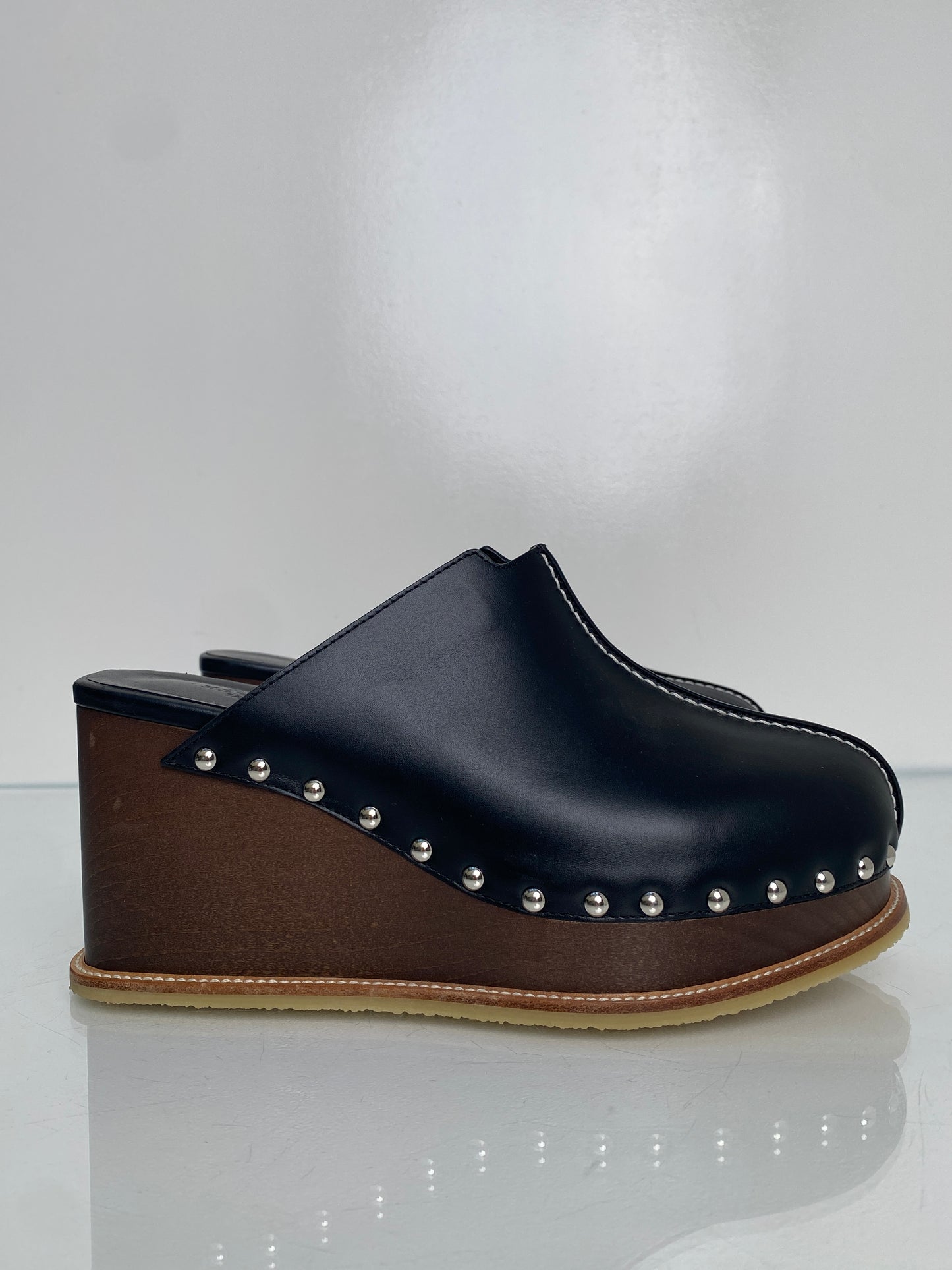 Hermes Black Earth Mules, 38