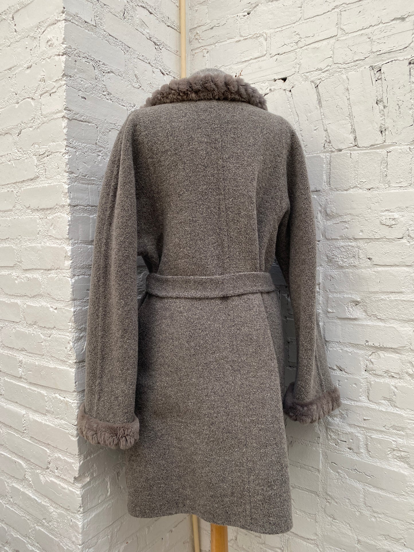 Fendi Vintage Grey Fur Trim Coat, 8, As is