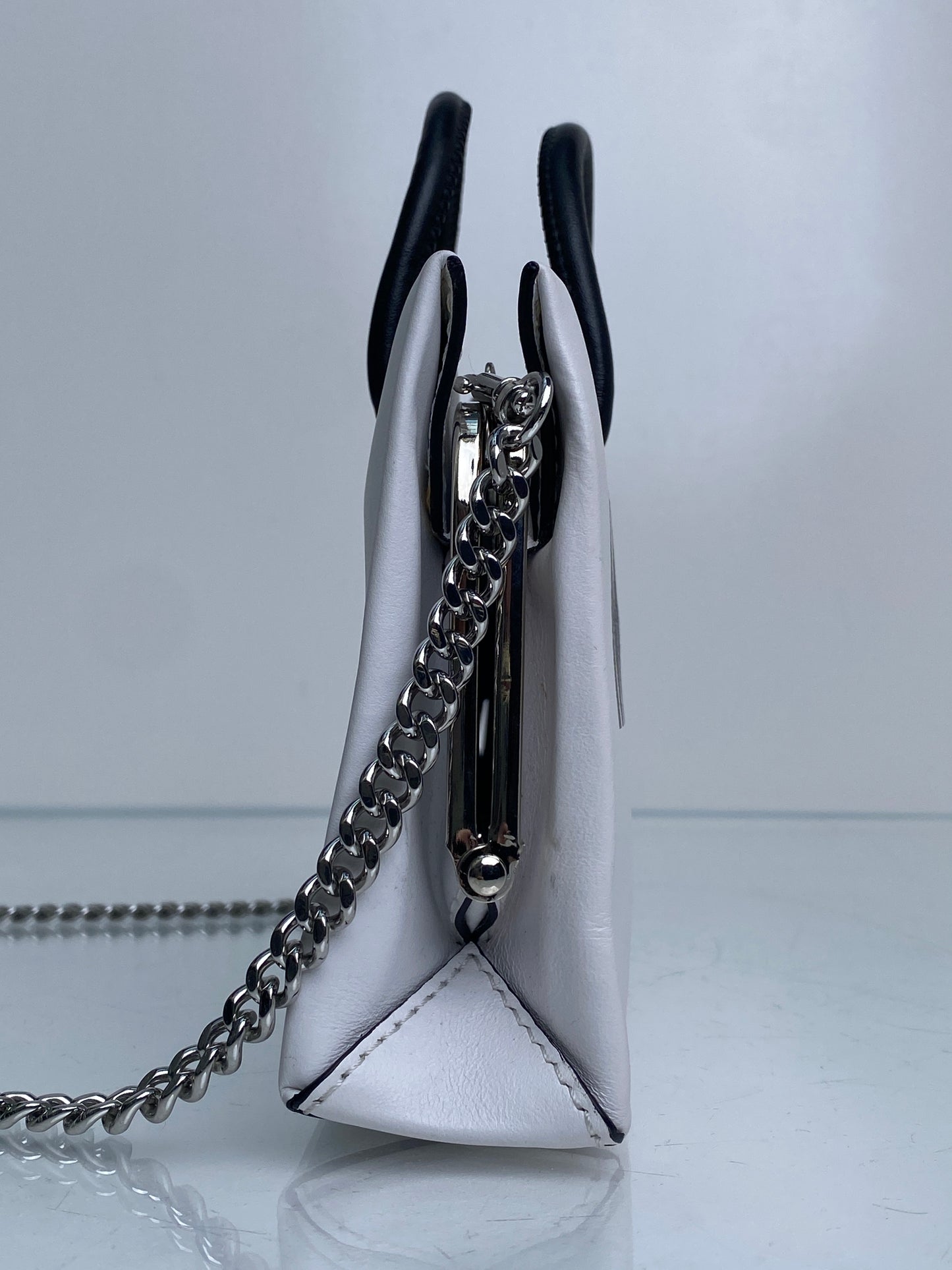 Moschino White & Black Leather Top Handle Small Bag SHW