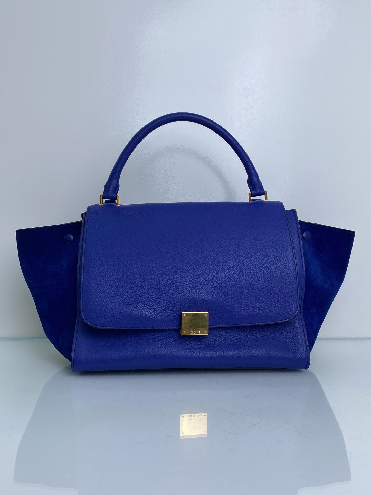 Celine Royal Blue Calfkin Leather Medium Trapeze Bag GHW