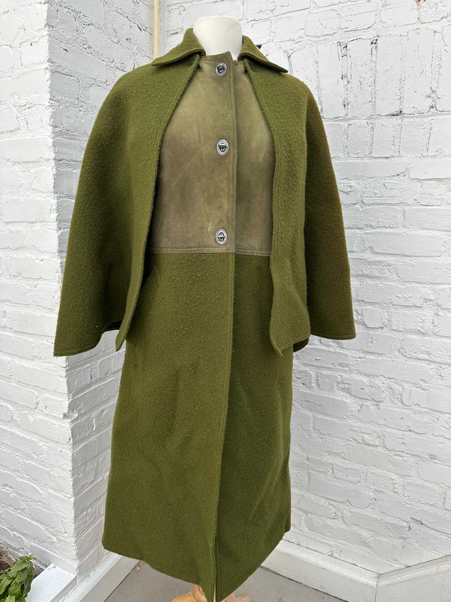 Hermes Vintage Green Wool & Suede Poncho