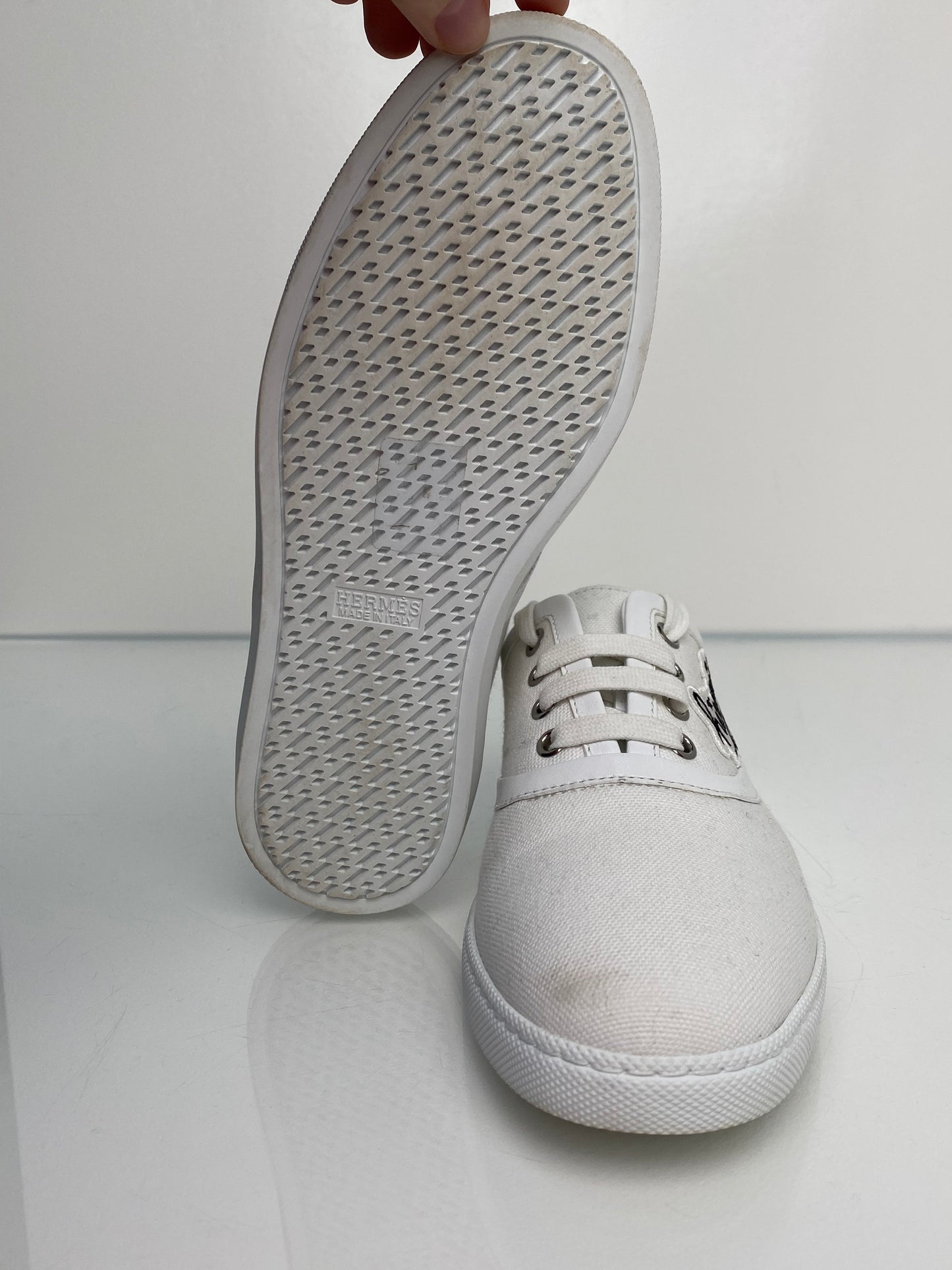 Hermes Innocent White Canvas Sneakers, 35