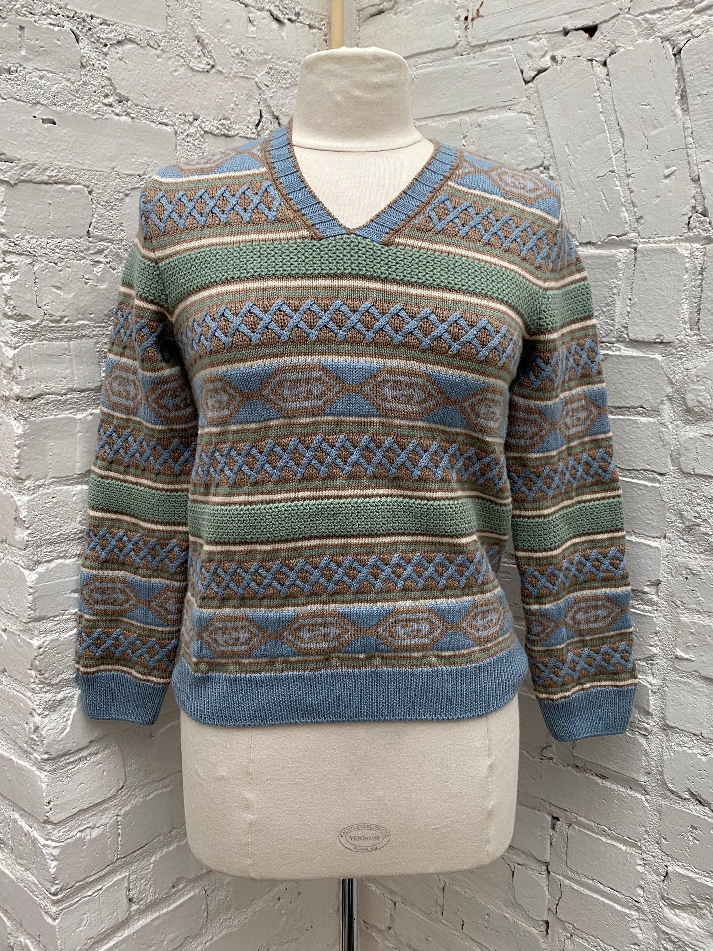 Gucci Kids Green/Blue/Tan GG Striped Pullover, 10Y