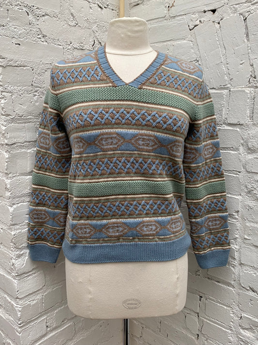 Gucci Kids Green/Blue/Tan GG Striped Pullover, 10Y