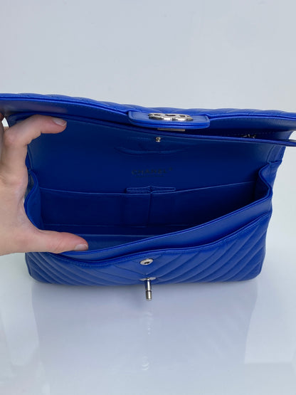 Chanel Blue Caviar Chevron Medium Classic Flap Bag SHW #22