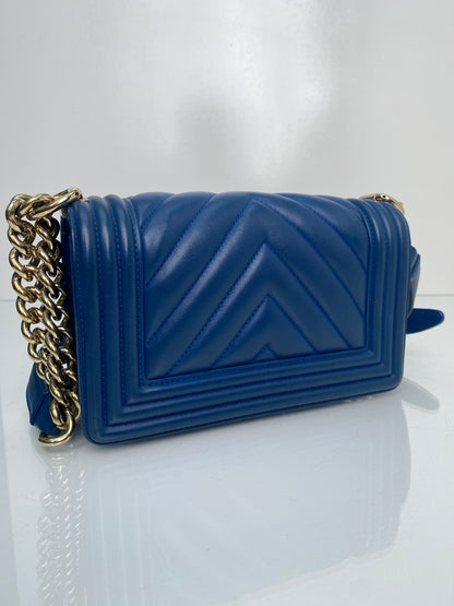 Chanel Boy Bag Blue Chevron Lambskin Small GHW
