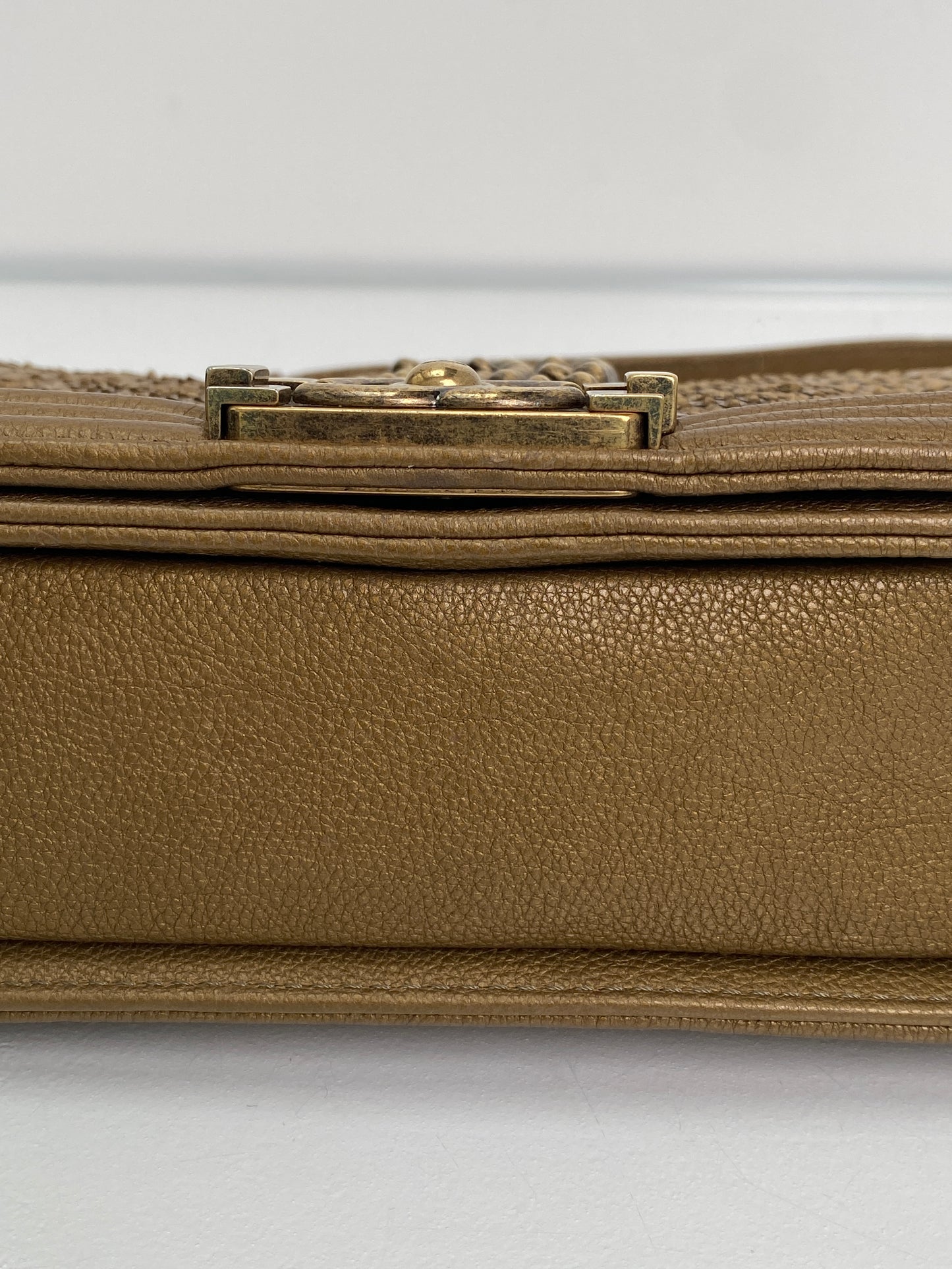 Chanel Gold Snakeskin Embossed Small Chain Boy Flap Bag GHW