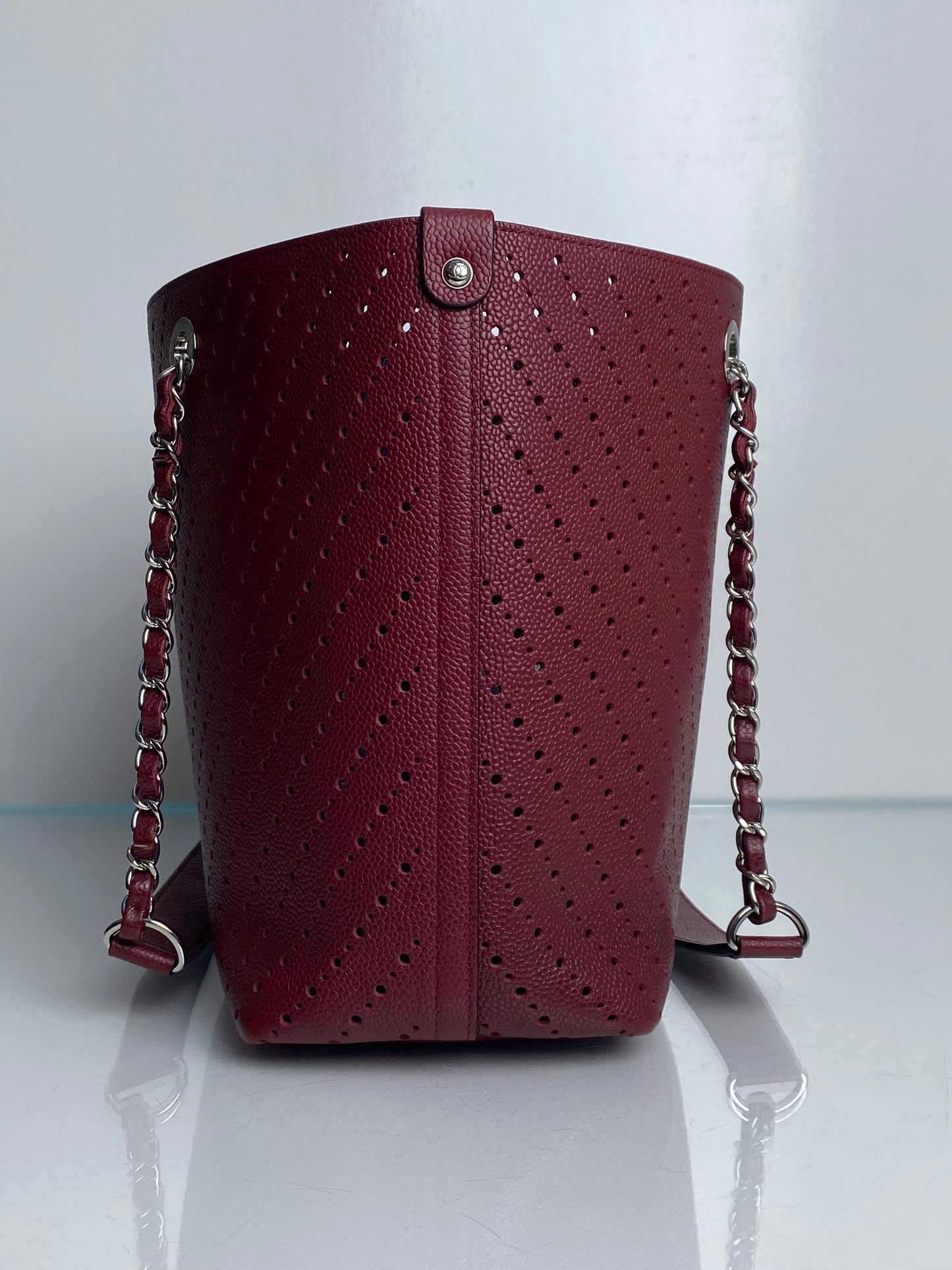 Chanel Burgundy Perforated Calfksin Medium Shopping Tote Bag SHW #22
