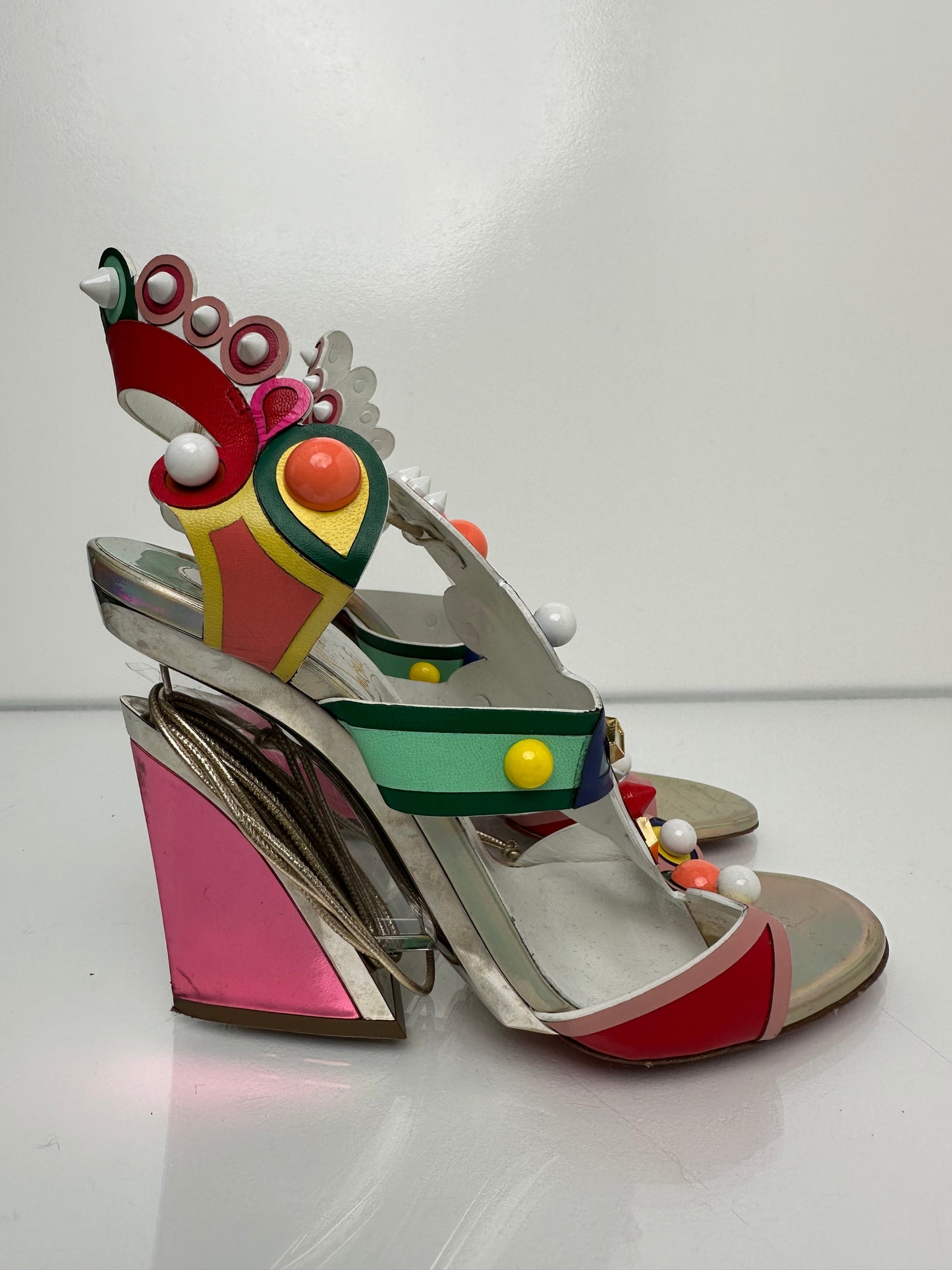 Christian Louboutin Papagaya Lavita Multicolor & Studded Wedges, 38