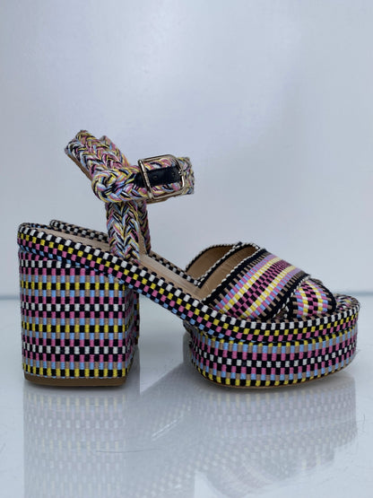 Chloe Black, White, & Multicolor Braided Heels, 38