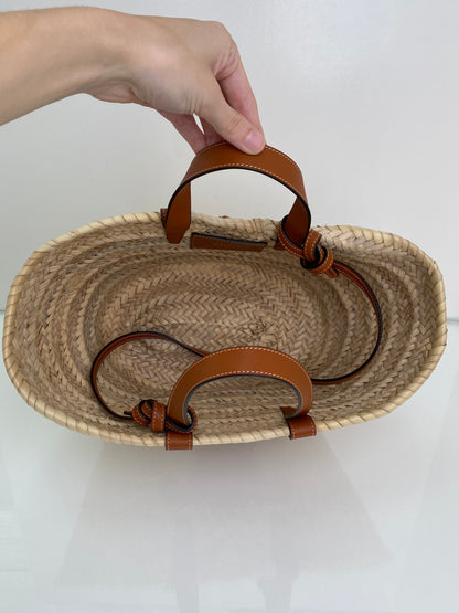 Celine Triomphe Tan & Brown Classic Panier Raffia Basket Bag
