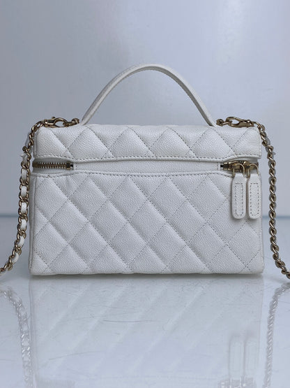 Chanel White Quilted Caviar Slim Vanity Case Crossbody Bag GHW