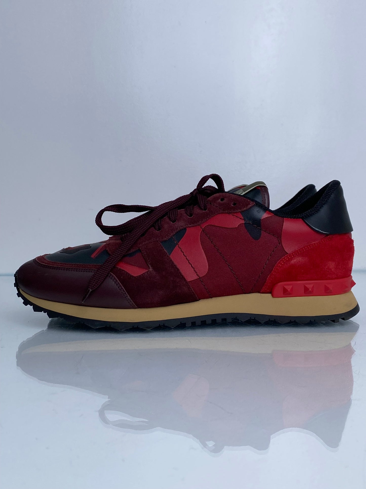 Valentino Men’s Red & Burgundy Suede Camo Sneakers, 43