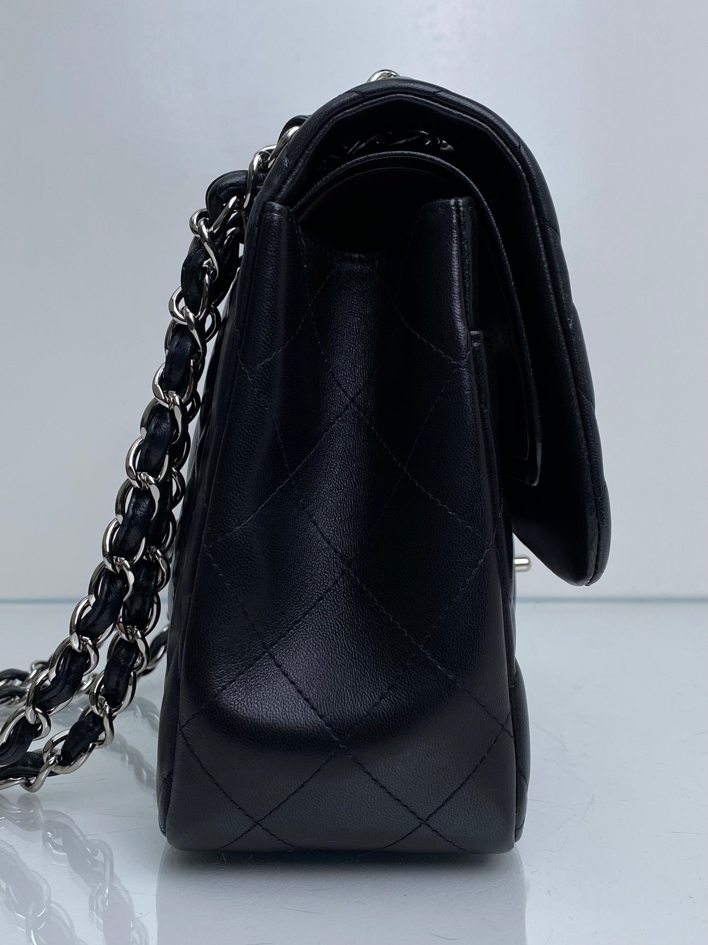 Chanel Black Quilted Lambskin Classic Double Flap Jumbo Bag SHW #19