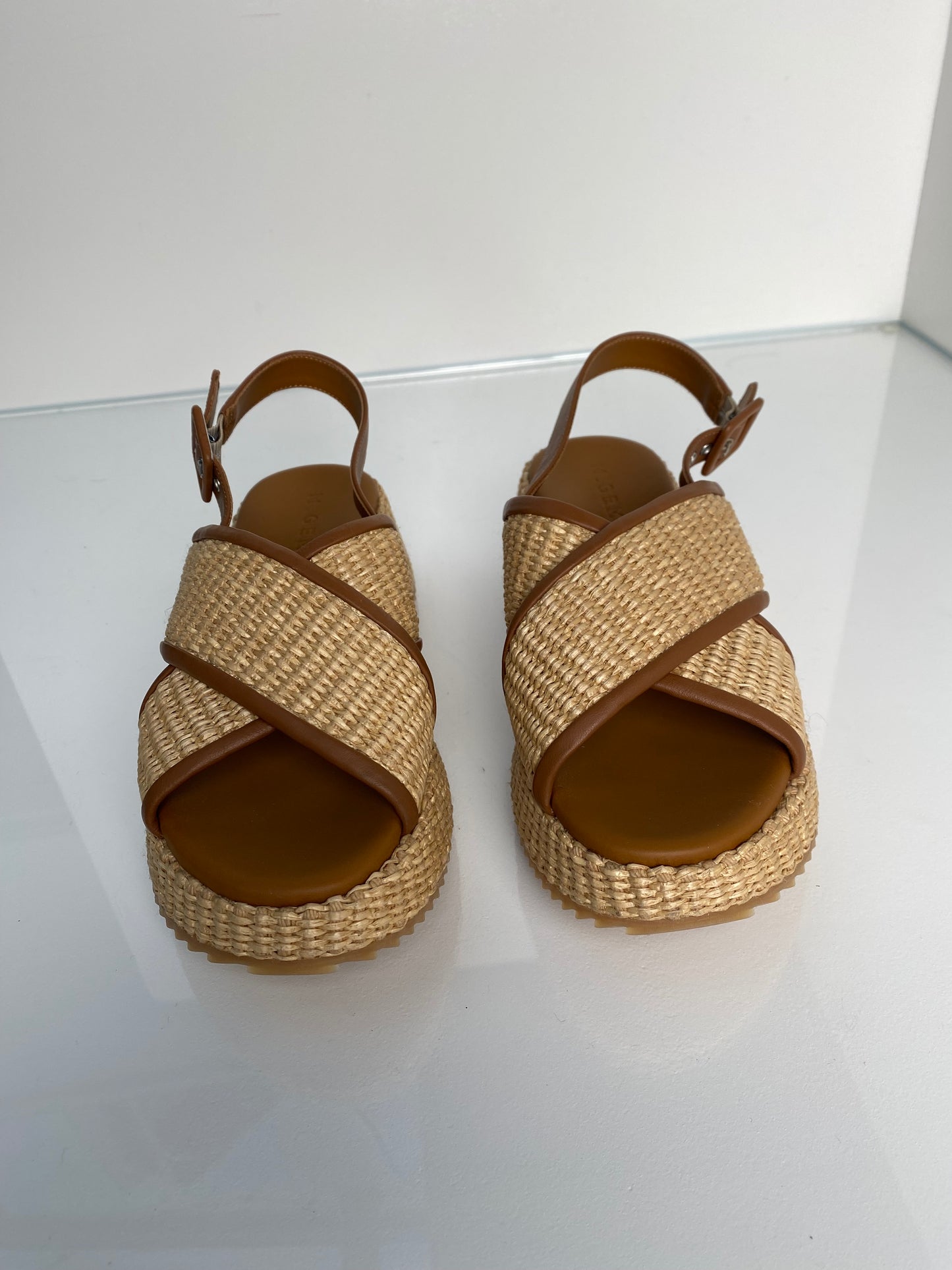 M.Gemi Raffia & Brown Leather Slides, 38