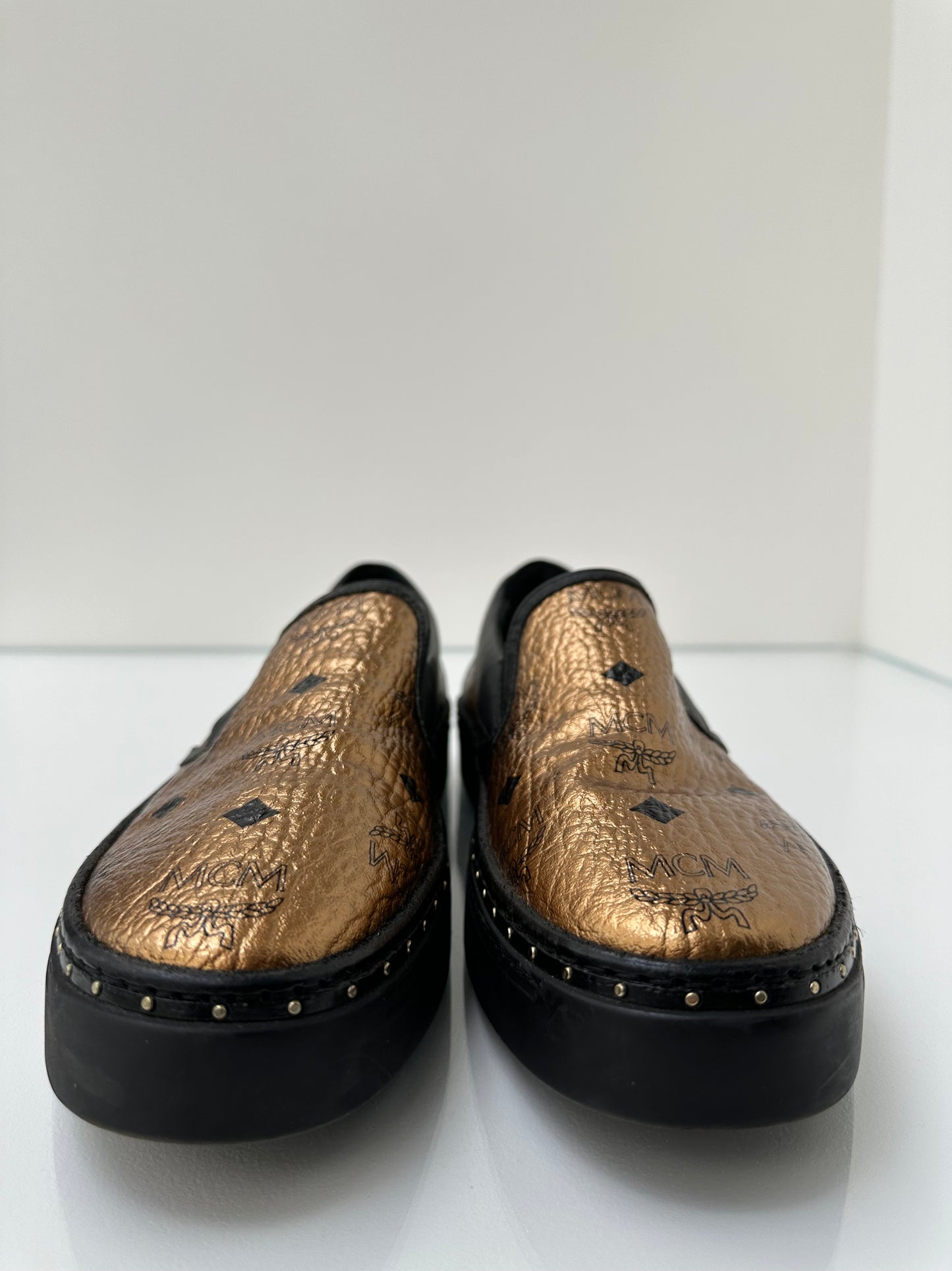 MCM Gold and Black Slip on Sneaker 40