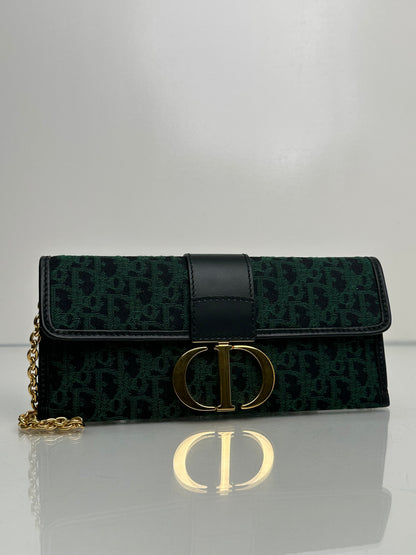 Dior 30 Montaigne Green Jacquard Logo Convertible Clutch with Chain GHW