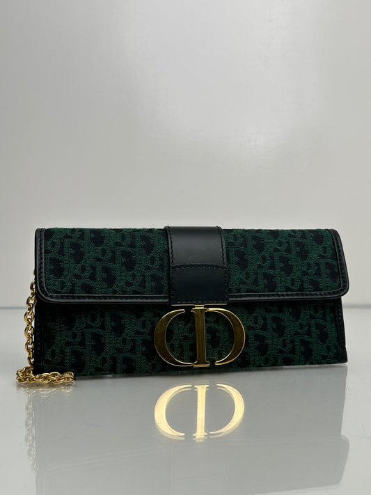 Dior 30 Montaigne Green Jacquard Logo Convertible Clutch with Chain GHW