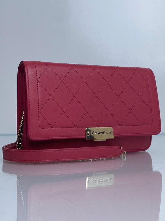 Chanel Pink Metal Click Calfskin Wallet On Chain Bag GHW