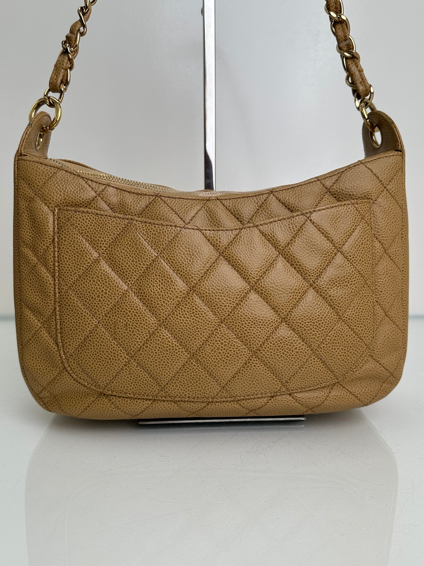 Chanel Vintage Beige Petite Calfskin Shopping Tote Bag GHW