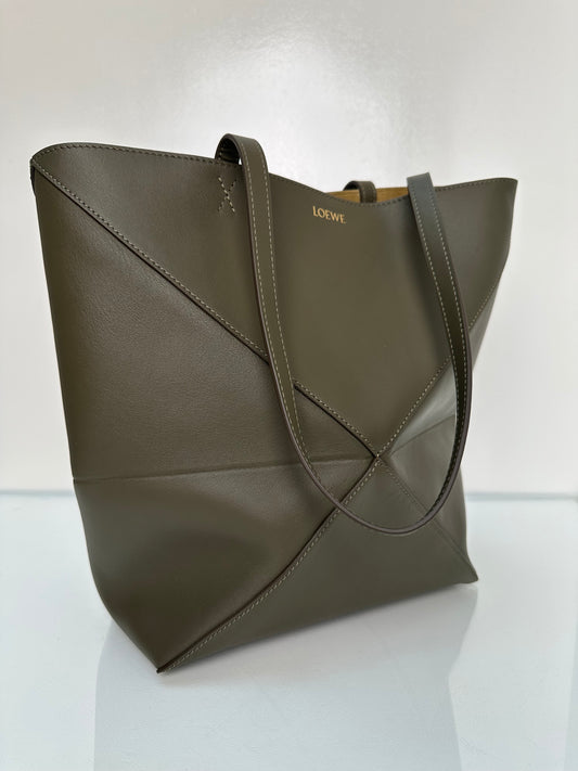 Loewe Brown Taupe Puzzle Fold Tote Bag