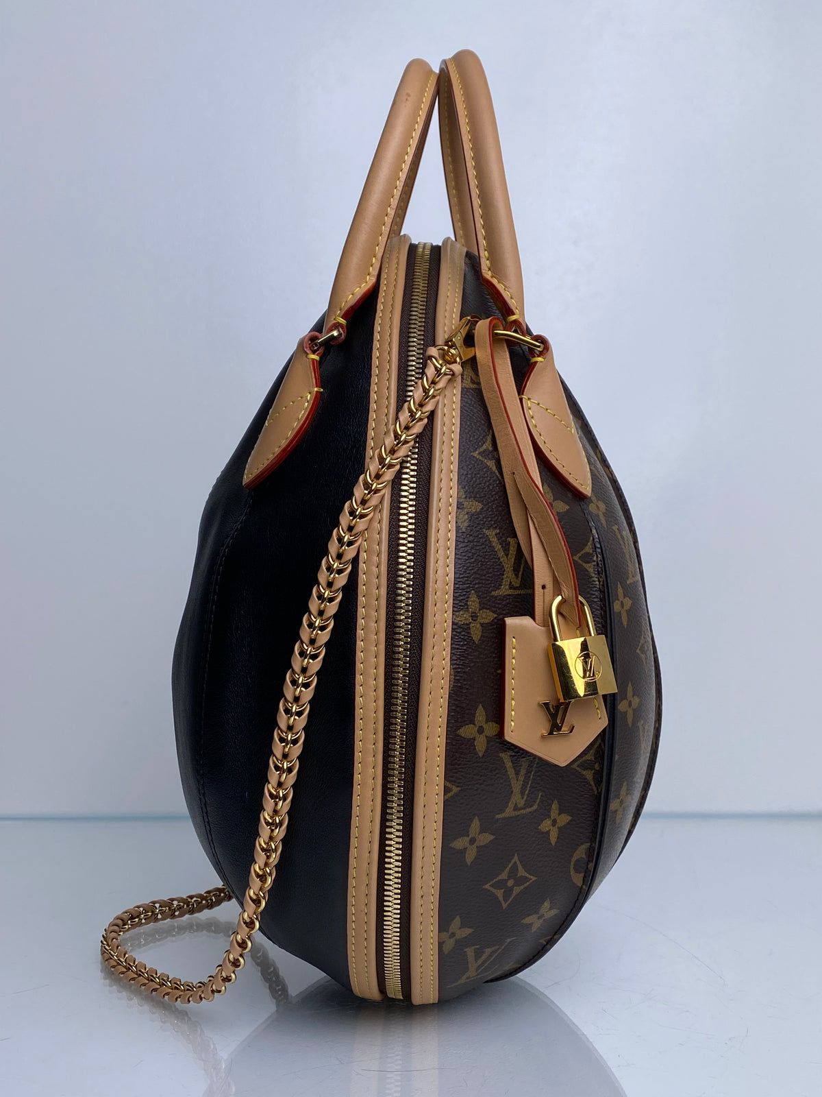 Louis Vuitton Monogram Canvas & Black Leather Egg Bag GHW