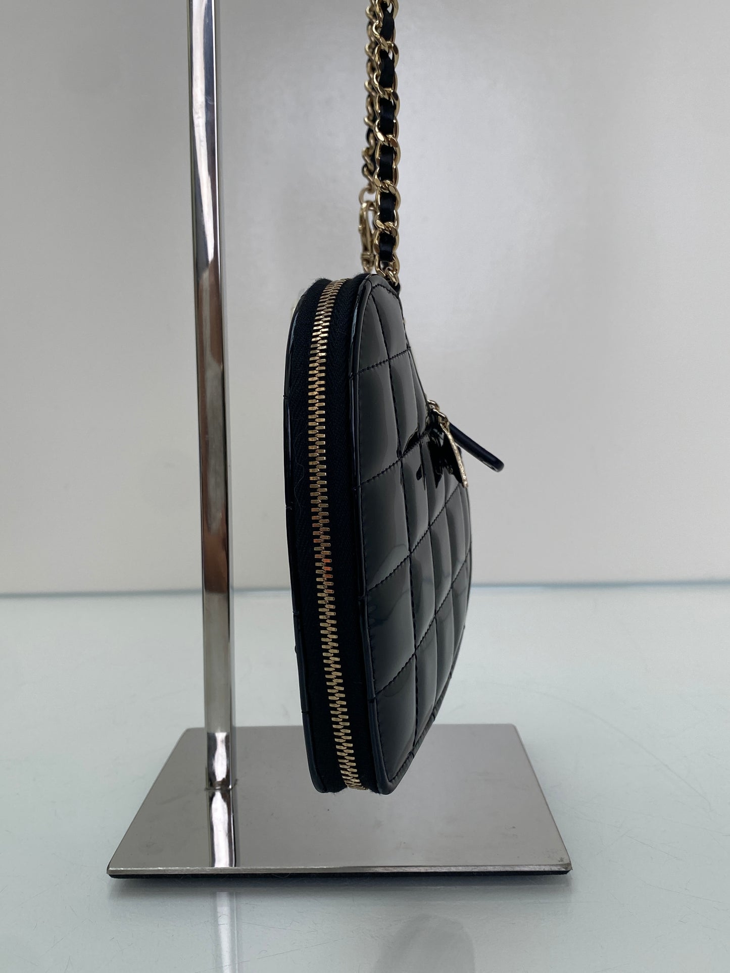 Chanel White & Black Patent Heart Chain Clutches on Chain Bag GHW