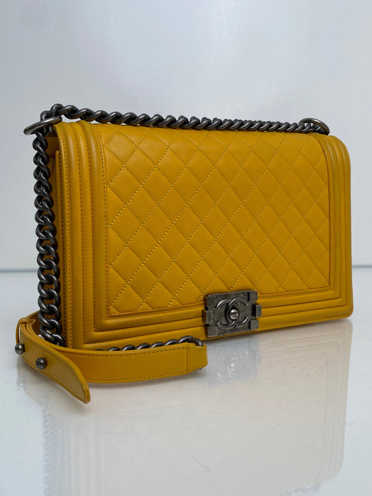 Chanel Medium Yellow Lambskin Boy Bag RHW #20