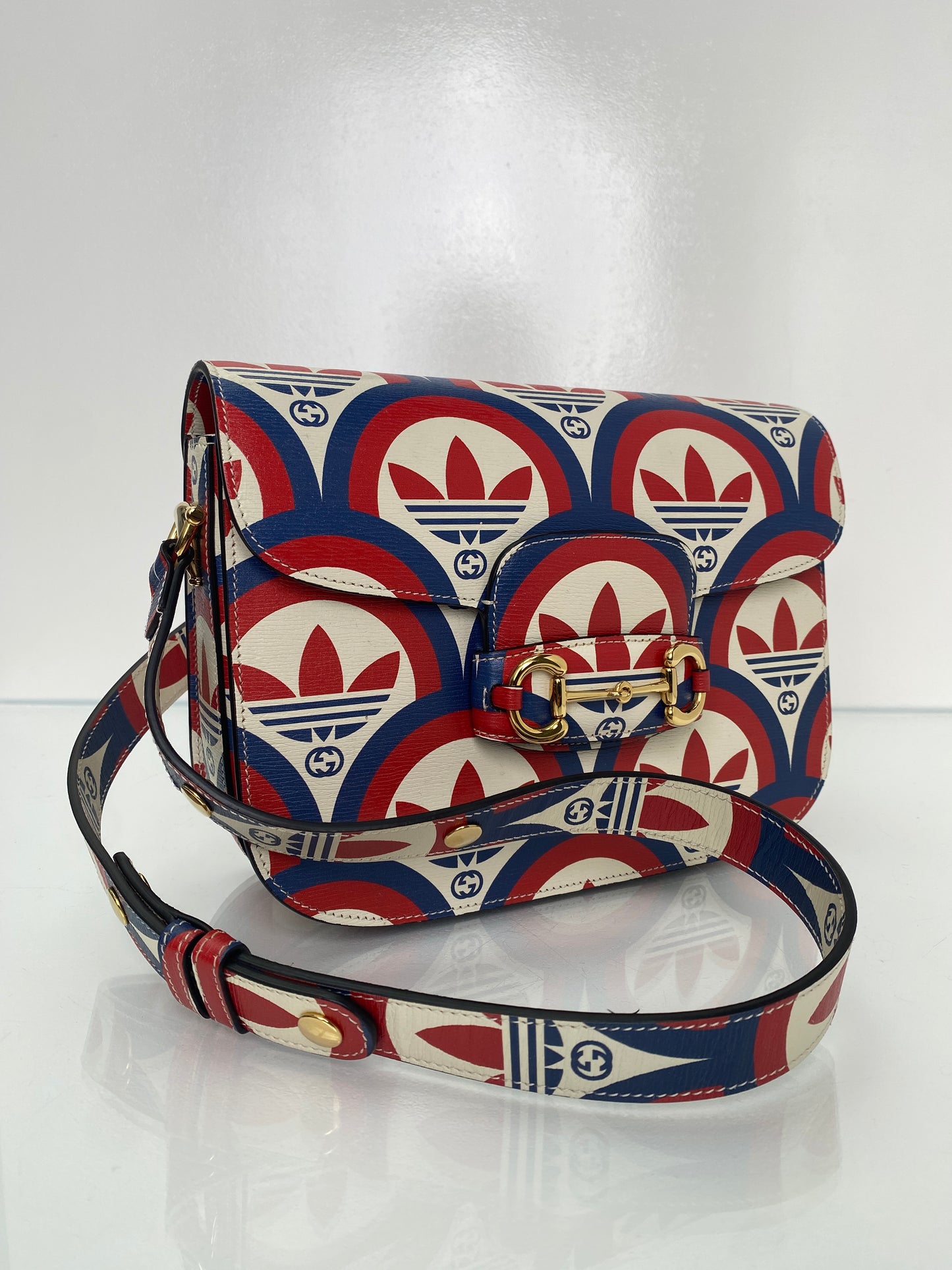 Gucci x Adidas Red, White, & Blue Horsebit 1955 Shoulder Bag GHW