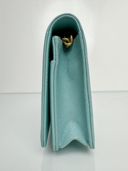 Chanel Tiffany Blue Caviar Boy Wallet On Chain GHW