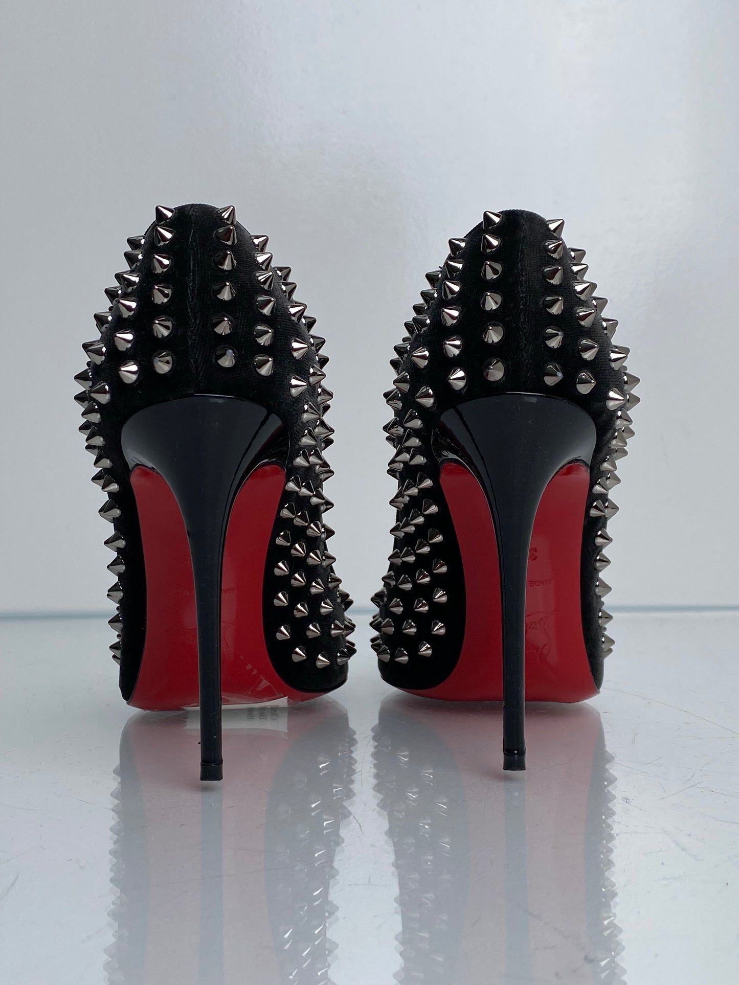 Christian Louboutin Black Velvet Studded Heels, 37.5
