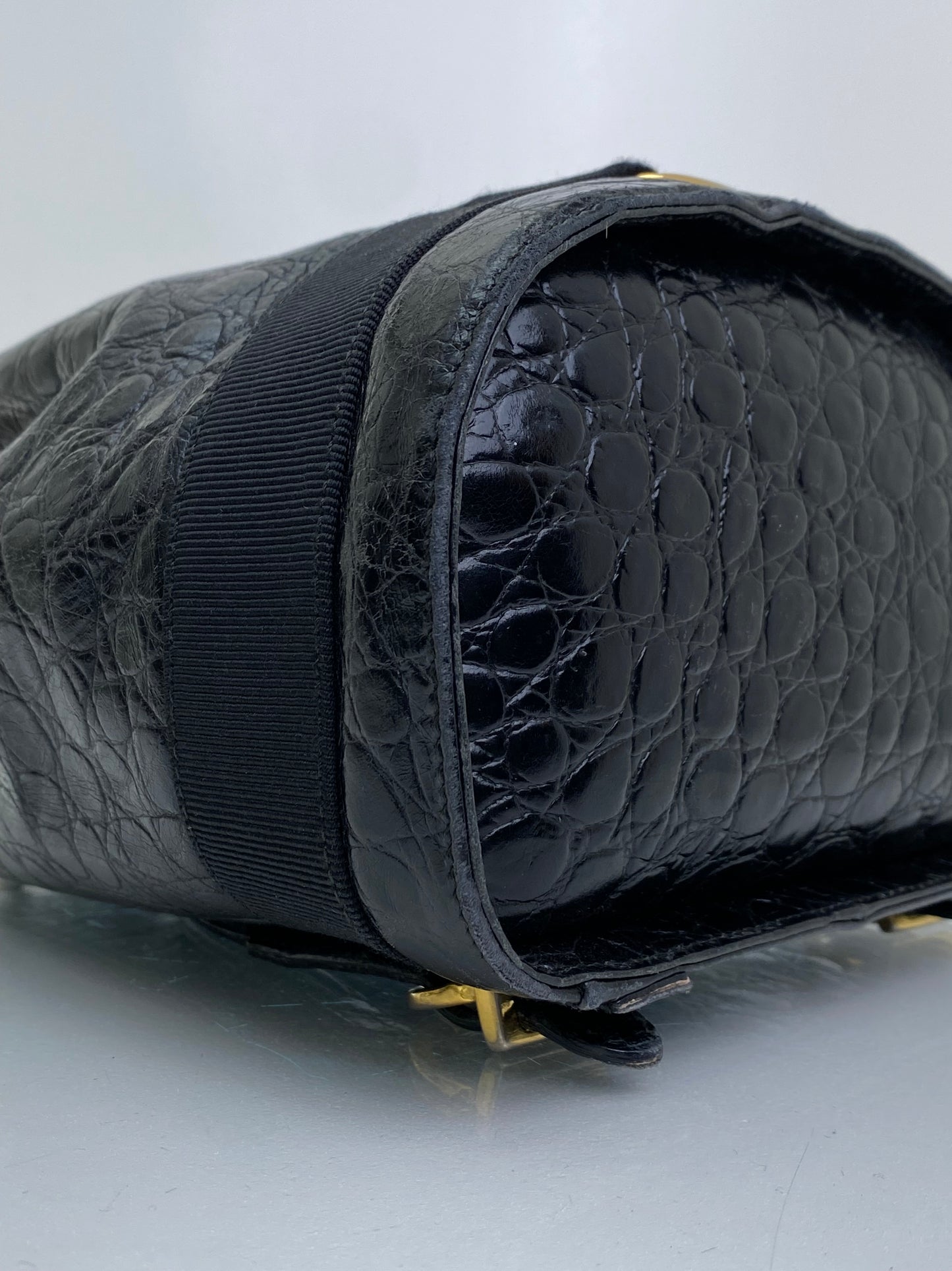 Salvatore Ferragamo Vintage Black Croc Embossed Backpack GHW