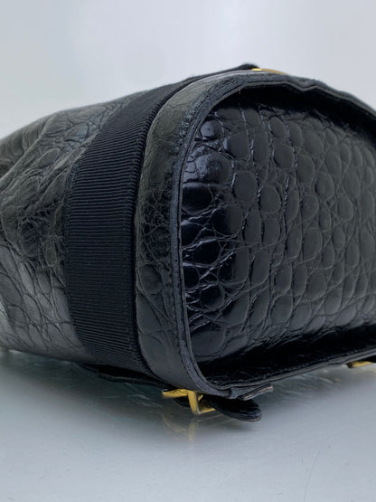 Salvatore Ferragamo Vintage Black Croc Embossed Backpack GHW