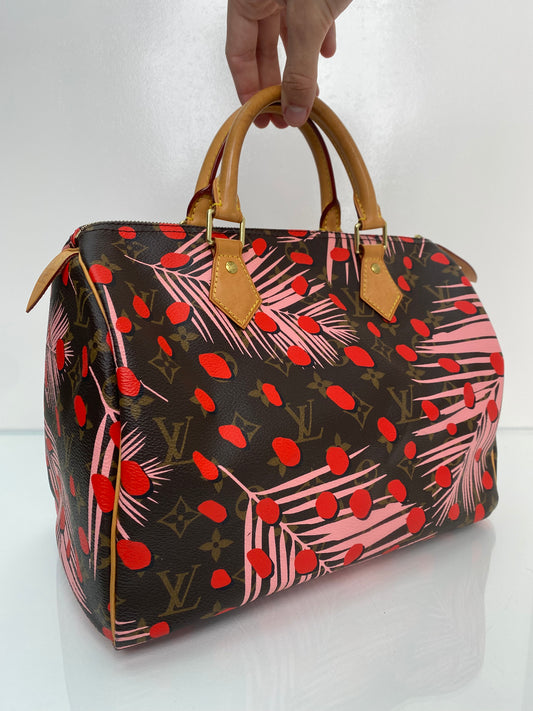 Louis Vuitton Tropical Red, Pink, & Monogram Speedy 30 Bag