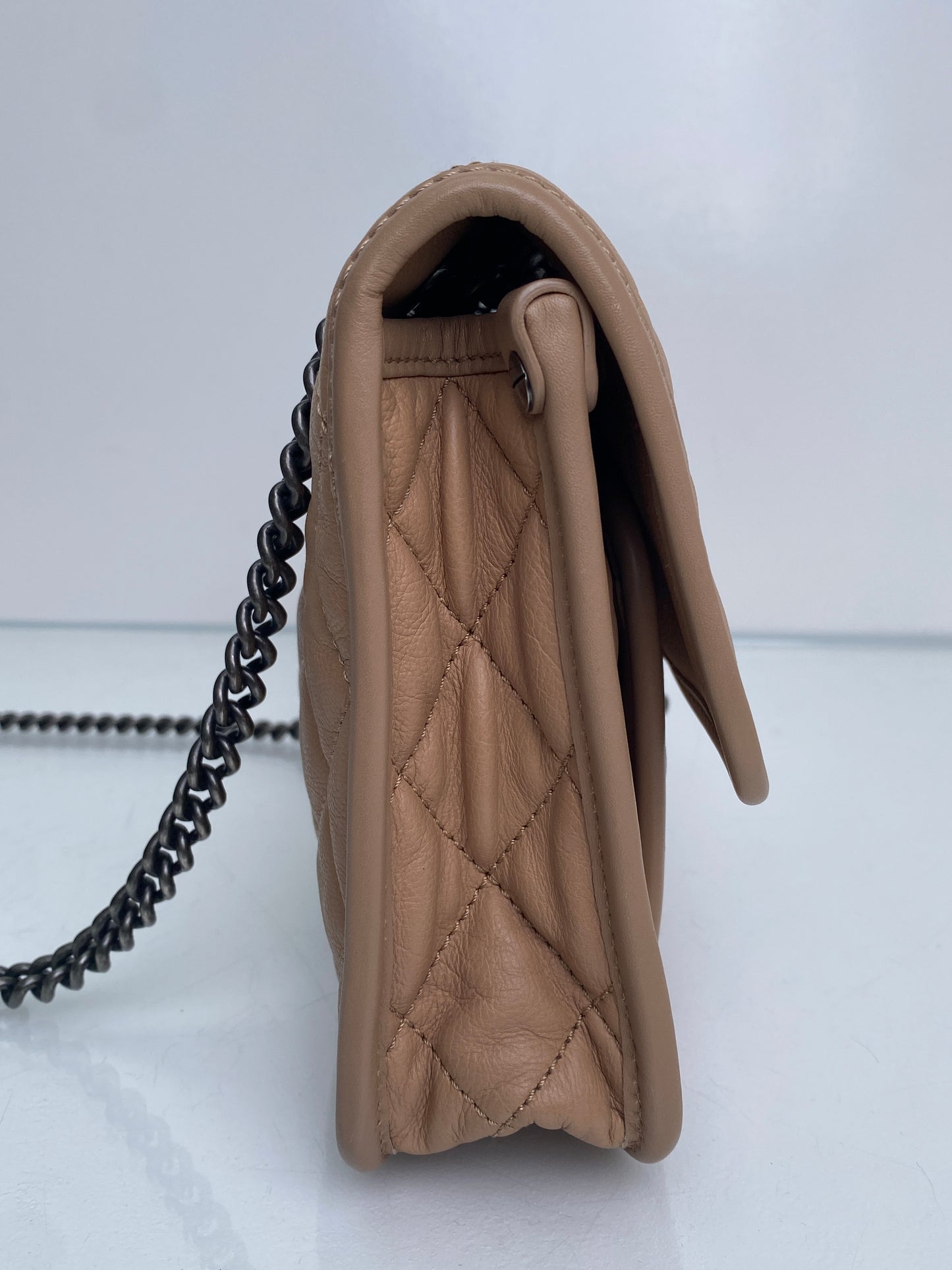 Chanel Beige French Riviera Calfskin Medium Flap RHW