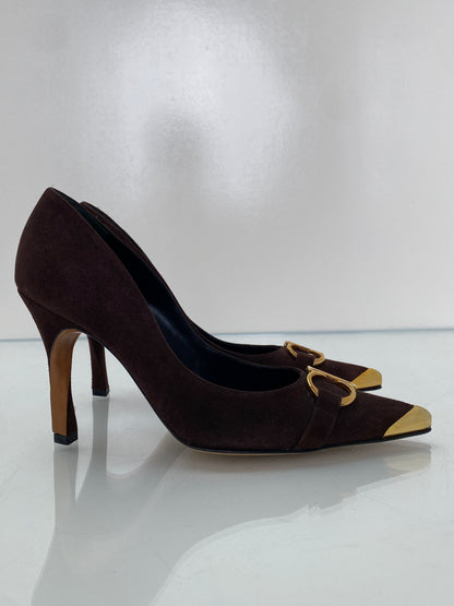 Christian Dior Chocolate Brown Suede CD Logo Twist Heels, 37.5