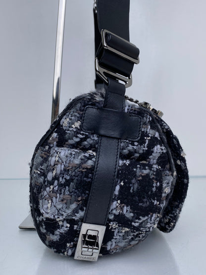 Chanel Black 2.55 Tweed Chain Bowler Bag SHW