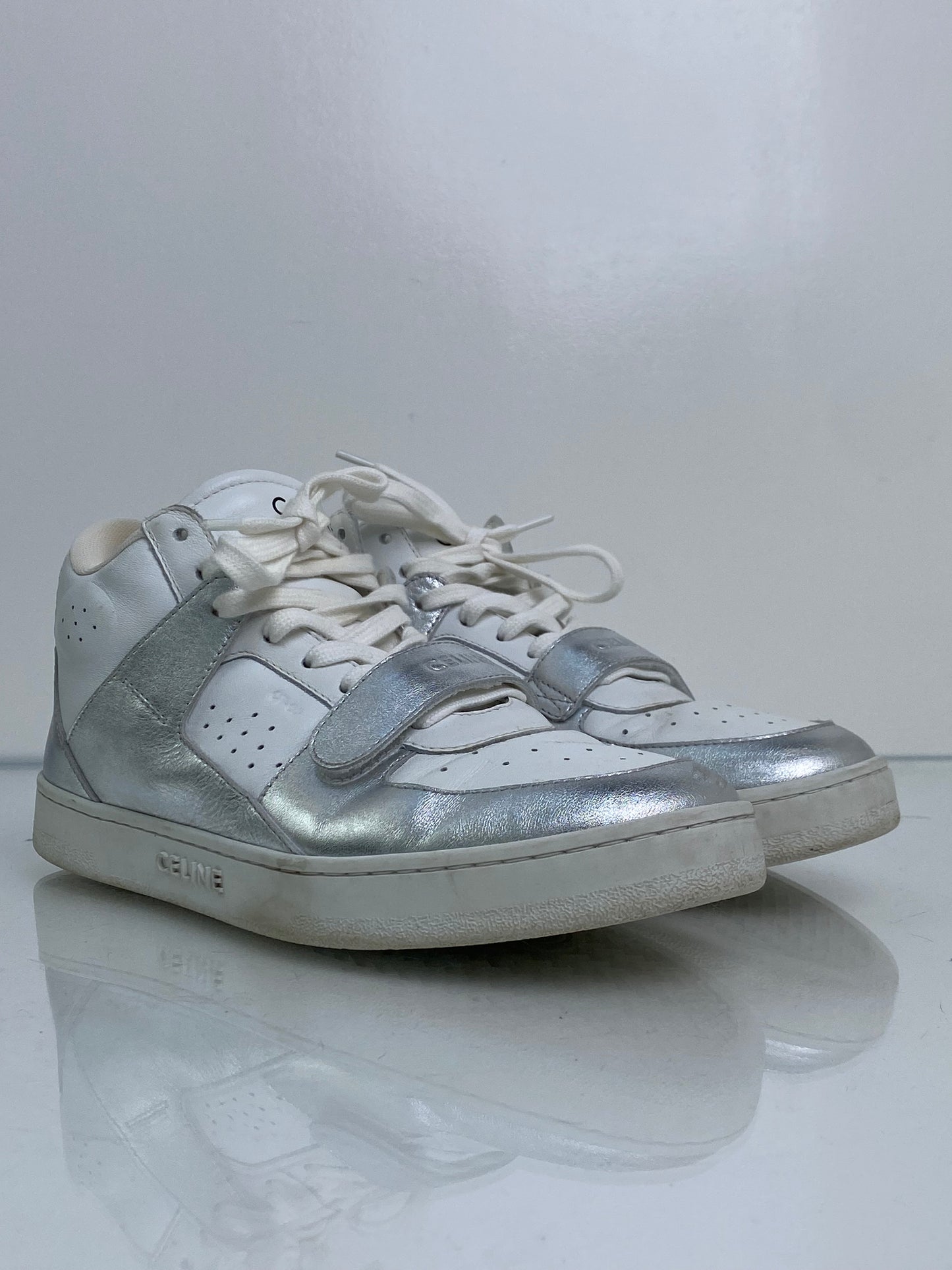 Celine CT-02 Silver Hightop Sneakers 39