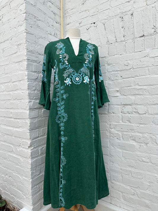 March II Green & Blue Embroidered Dress