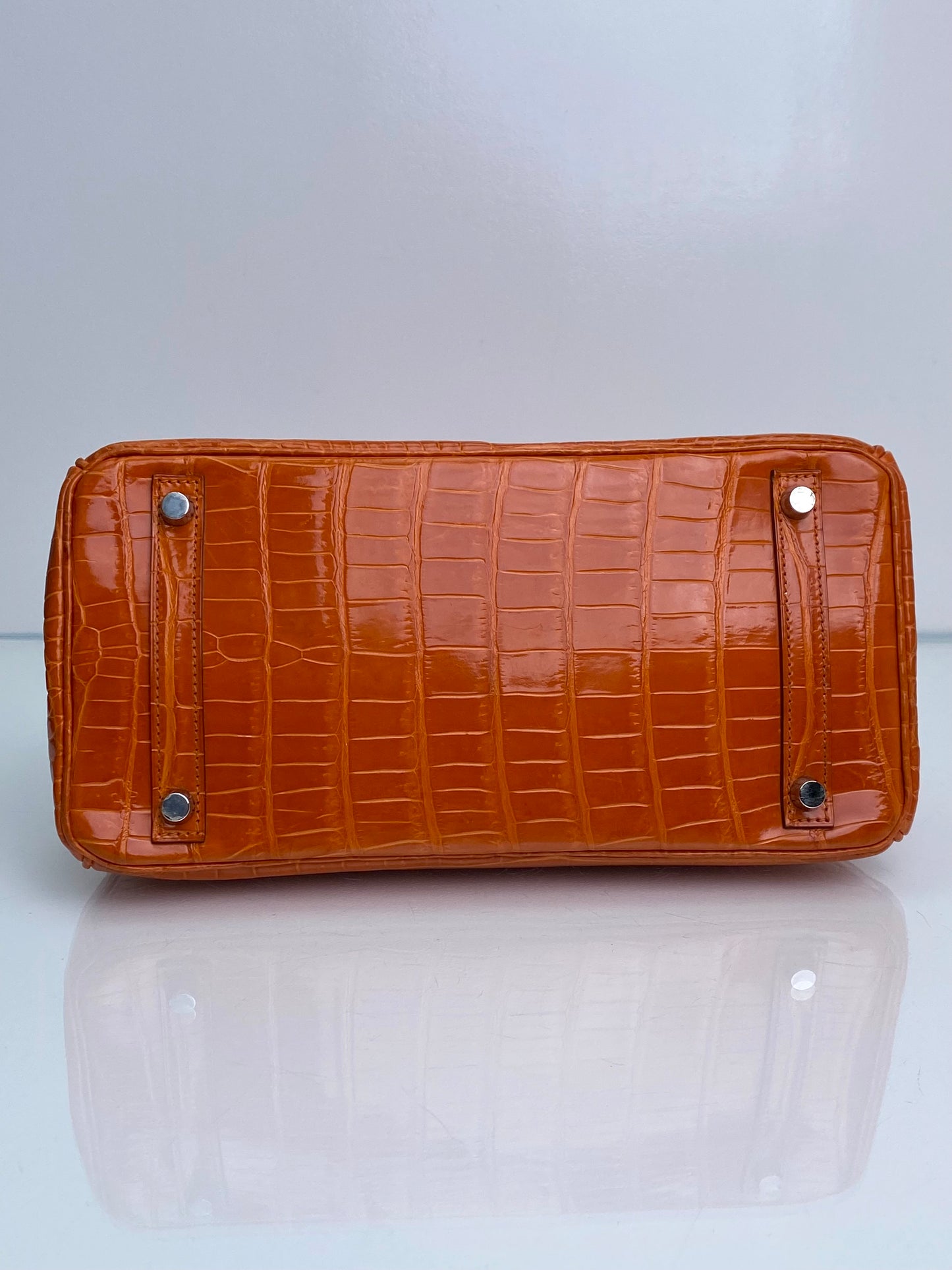 Hermes Birkin 30 Shiny Porosus Orange PHW #L