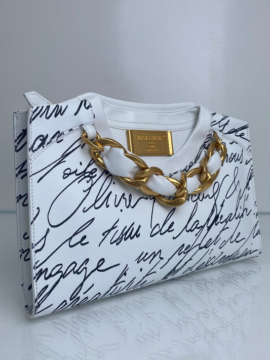 Balmain White & Black Love Letter Zip Crewneck Clutch Bag GHW