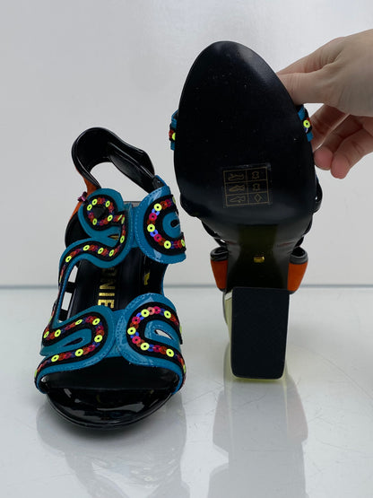 Kat Maconie Neon Yellow, Orange, Blue Sequin Heels, 8