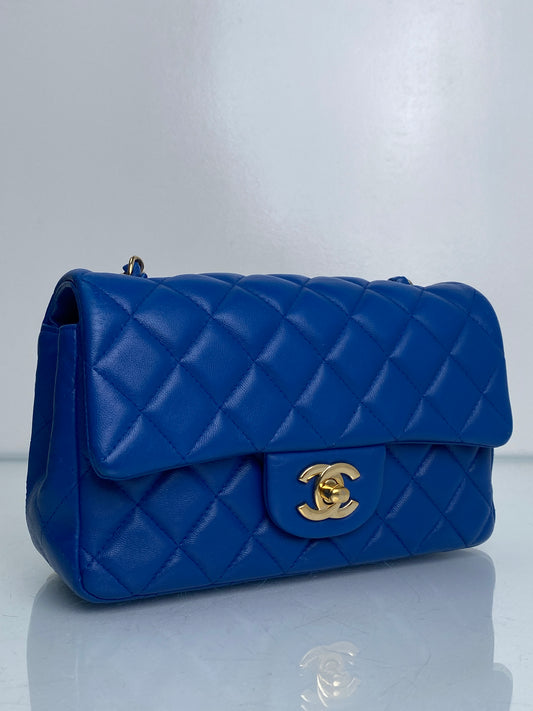 Chanel Blue Quilted Lambskin Rectangular Mini Flap Bag GHW