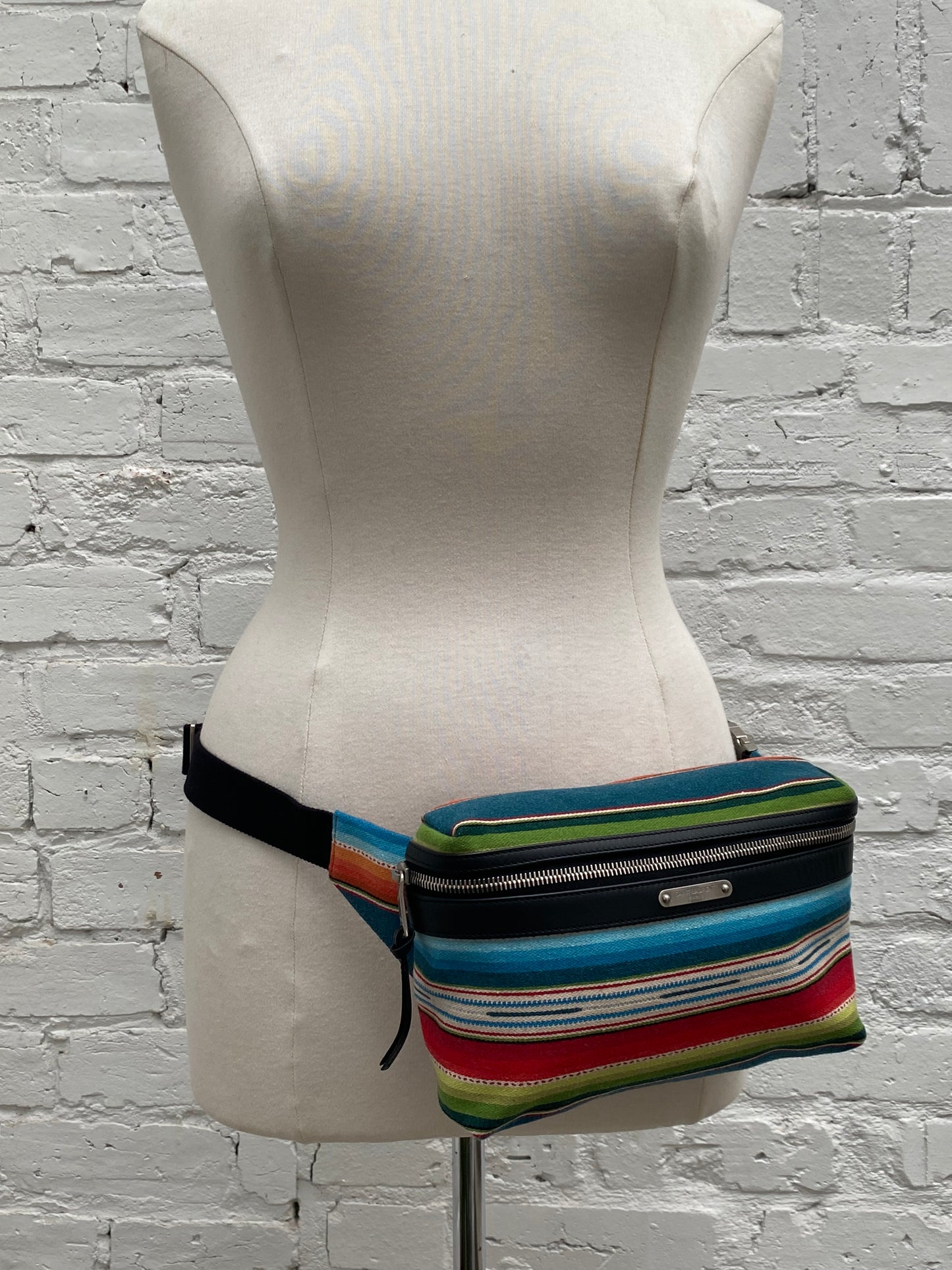 Saint Laurent Blue, Green, & Red Striped Wool Bum Bag SHW