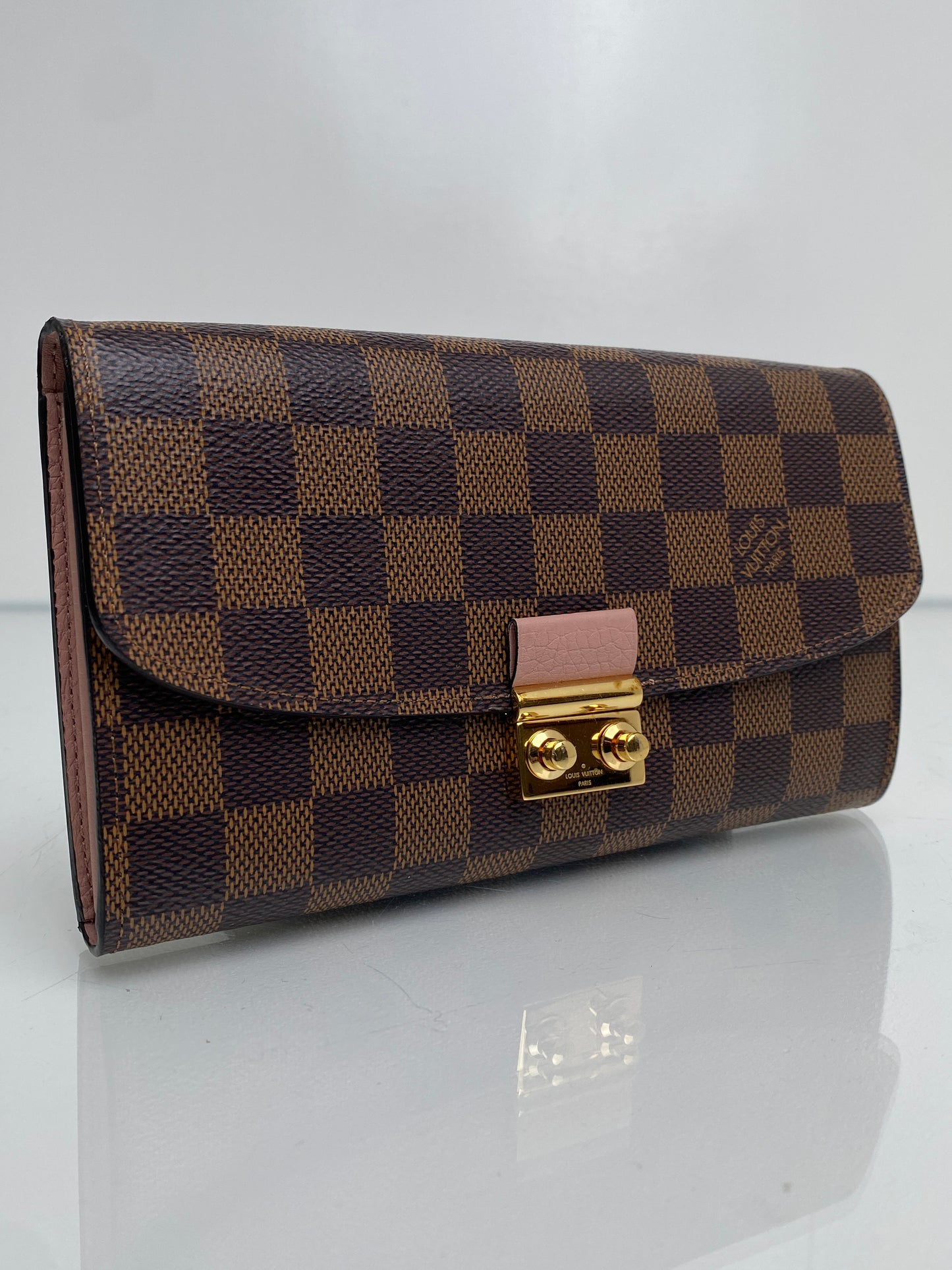 Louis Vuitton Pink & Damier Ebene Croisette Wallet On The Chain Bag GHW