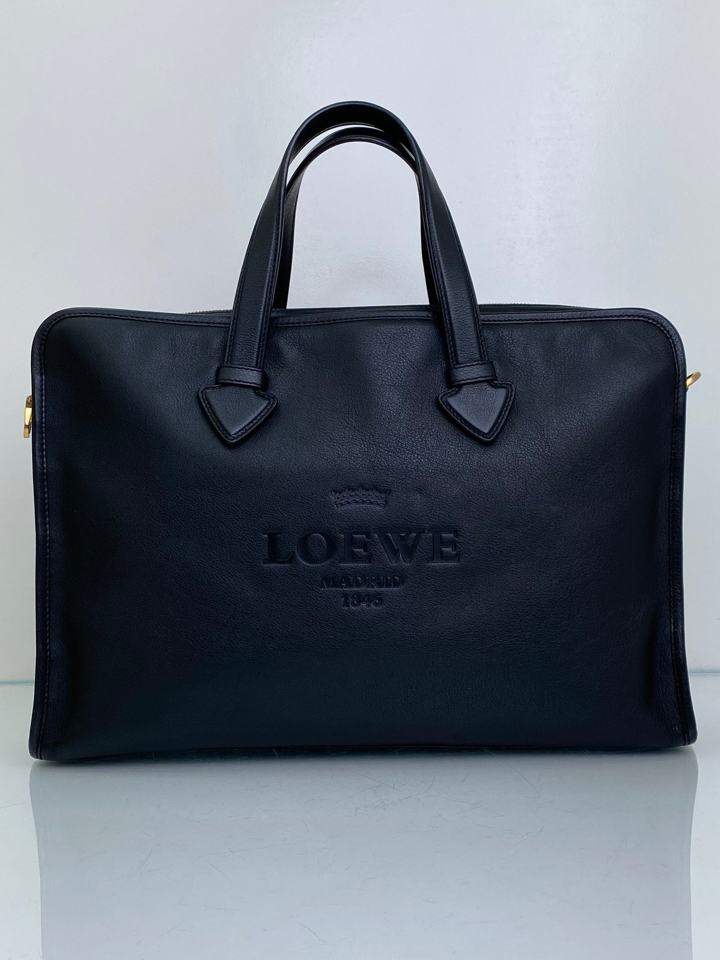 Loewe Black Leather Logo Tote GHW