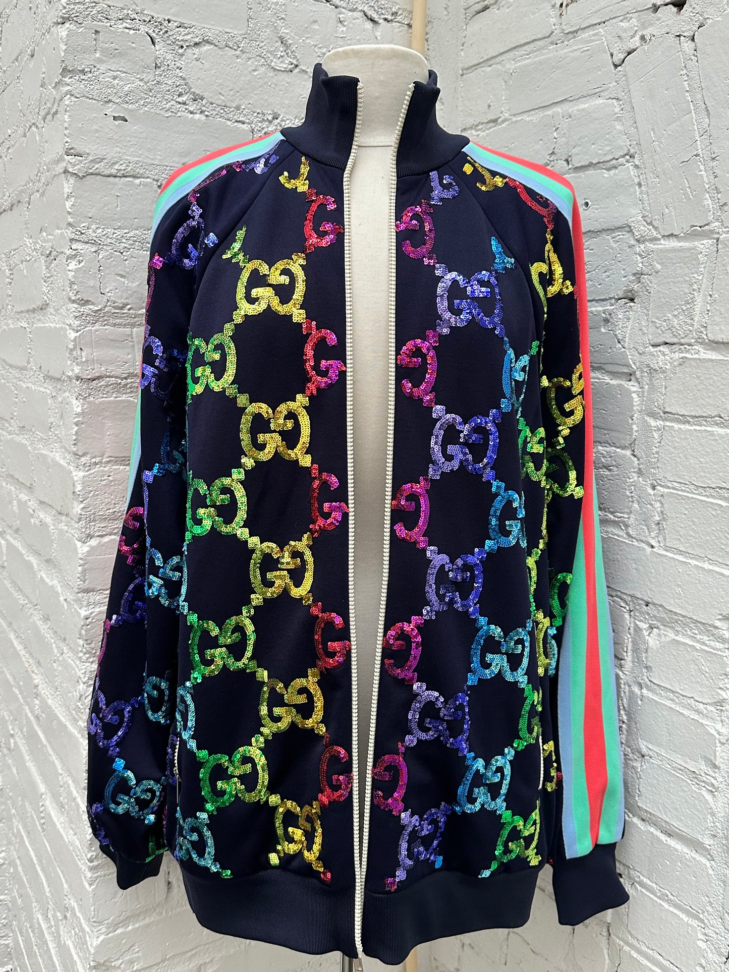 Gucci Navy/Multicolor GG Sequin Track Jacket, L