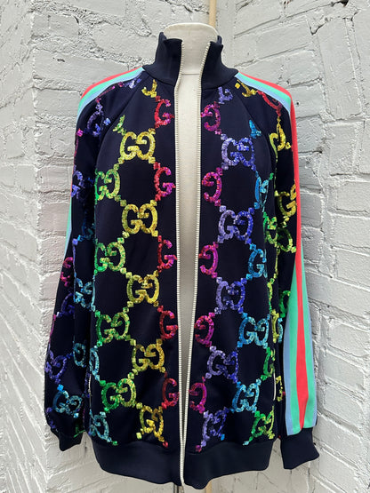 Gucci Navy/Multicolor GG Sequin Track Jacket, L